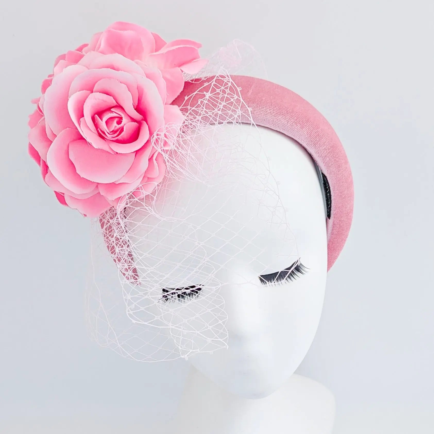 Light pink flower padded velvet headband fascinator - House of Hats