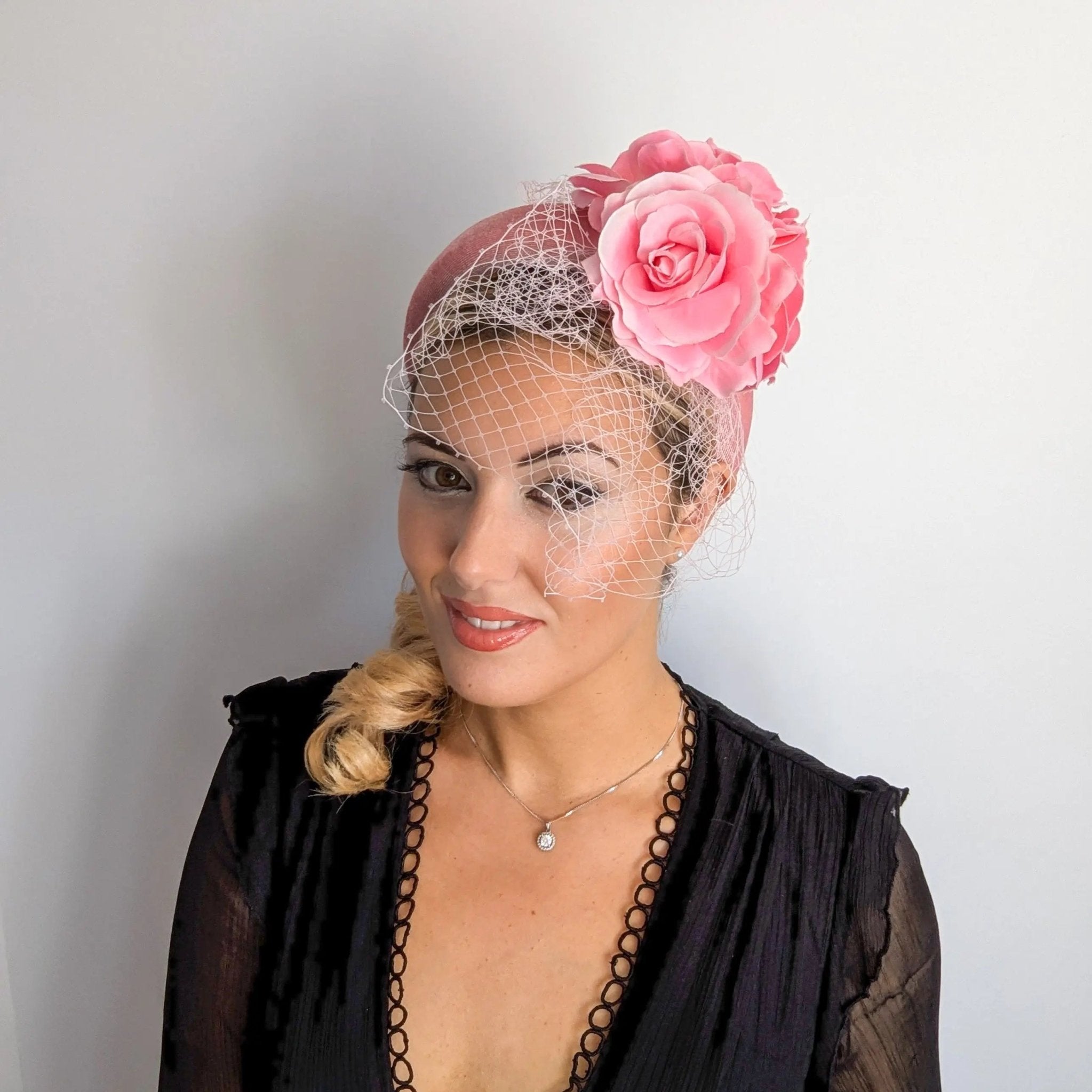 Light pink flower padded velvet headband fascinator - House of Hats