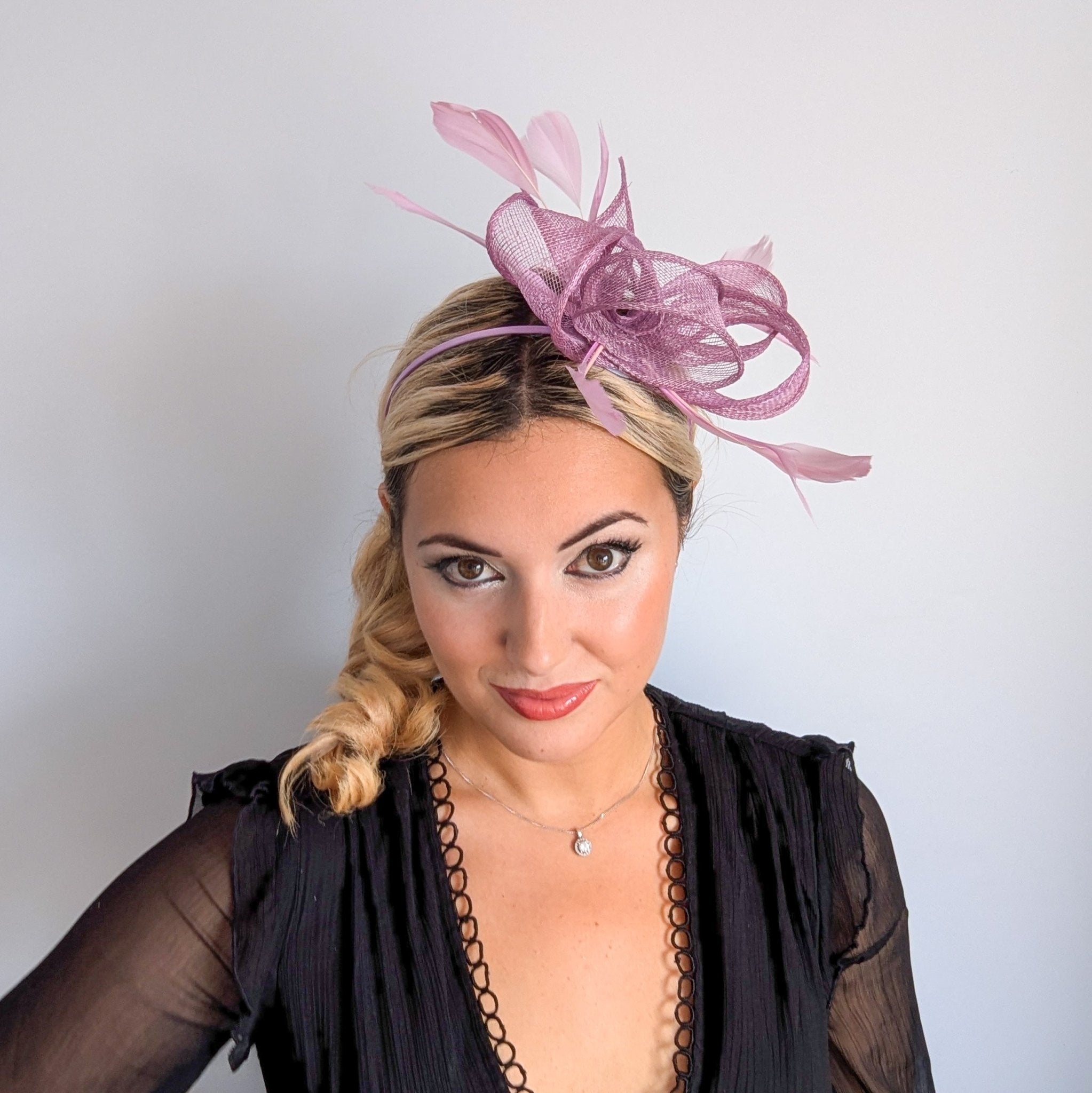 Lilac light purple feather fascinator hat - House of Hats
