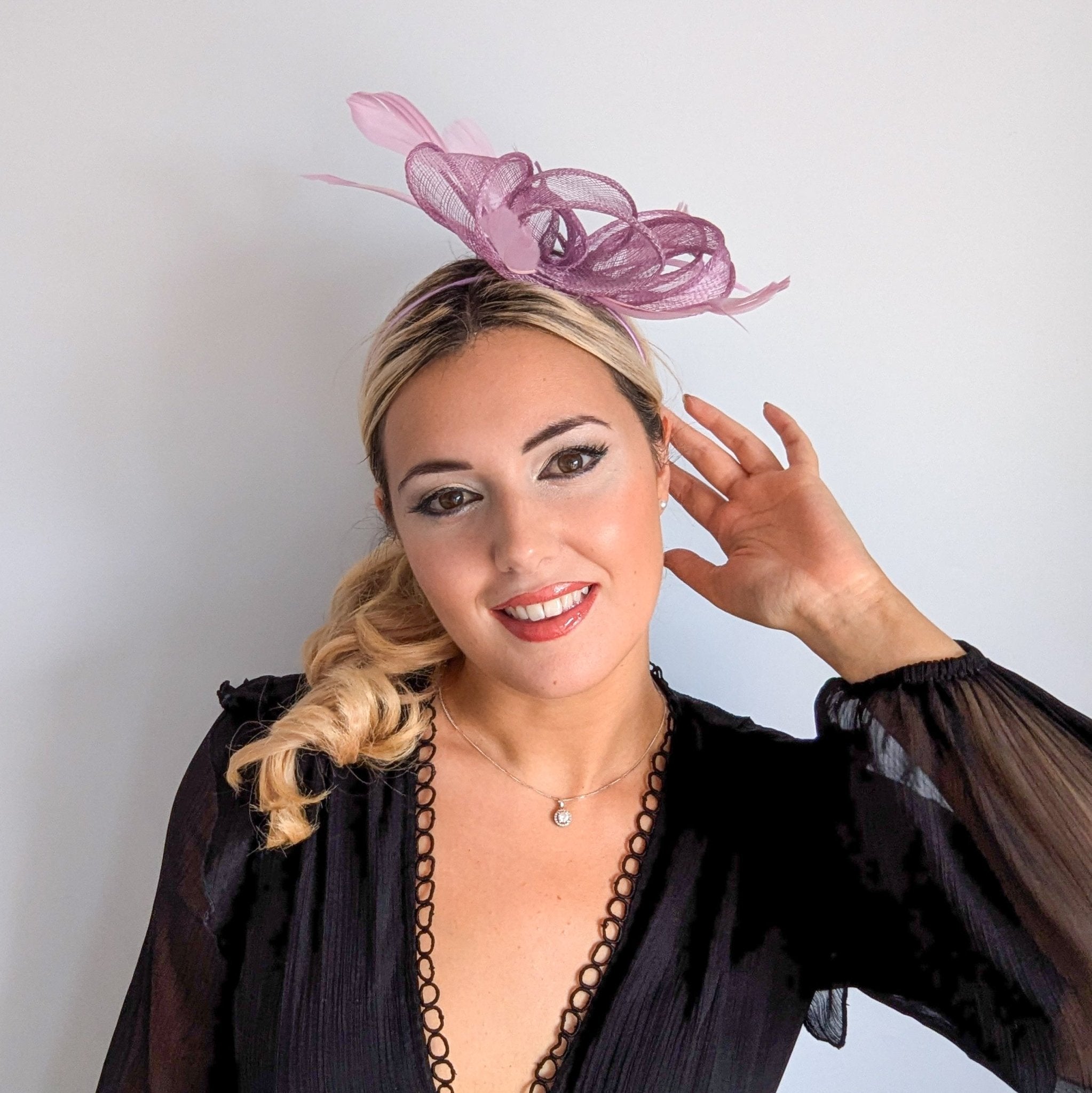 Lilac light purple feather fascinator hat - House of Hats