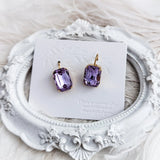 Lilac purple crystal gold emerald cut drop earrings - House of Hats