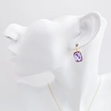 Lilac purple crystal gold emerald cut drop earrings - House of Hats
