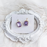 Lilac purple crystal gold emerald cut drop earrings - House of Hats