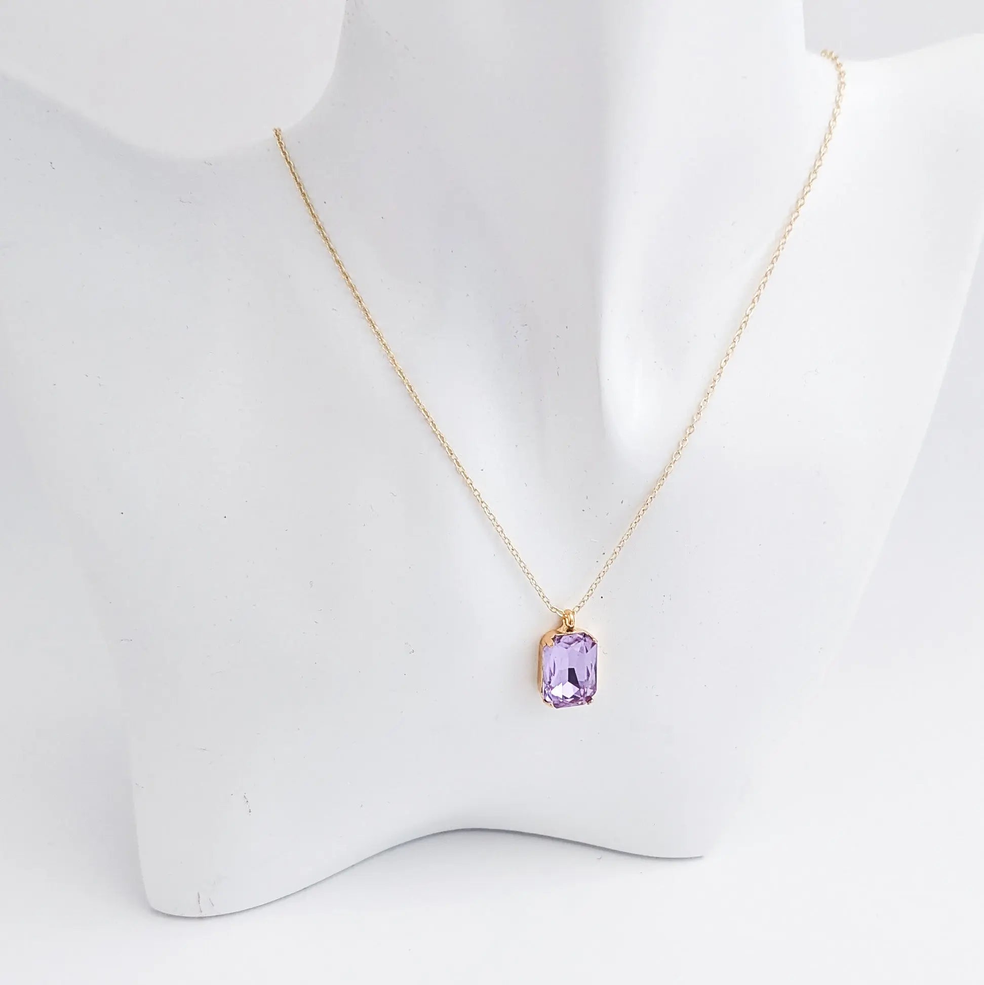 Lilac purple crystal gold emerald cut necklace - House of Hats