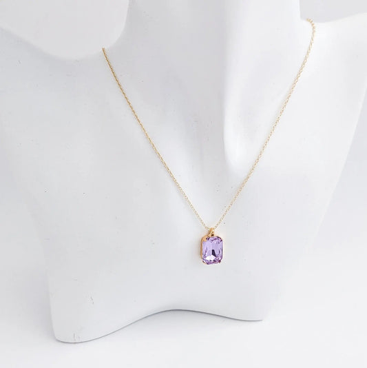 Lilac purple crystal gold emerald cut necklace - House of Hats