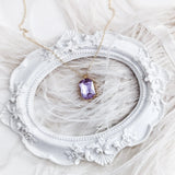 Lilac purple crystal gold emerald cut necklace - House of Hats