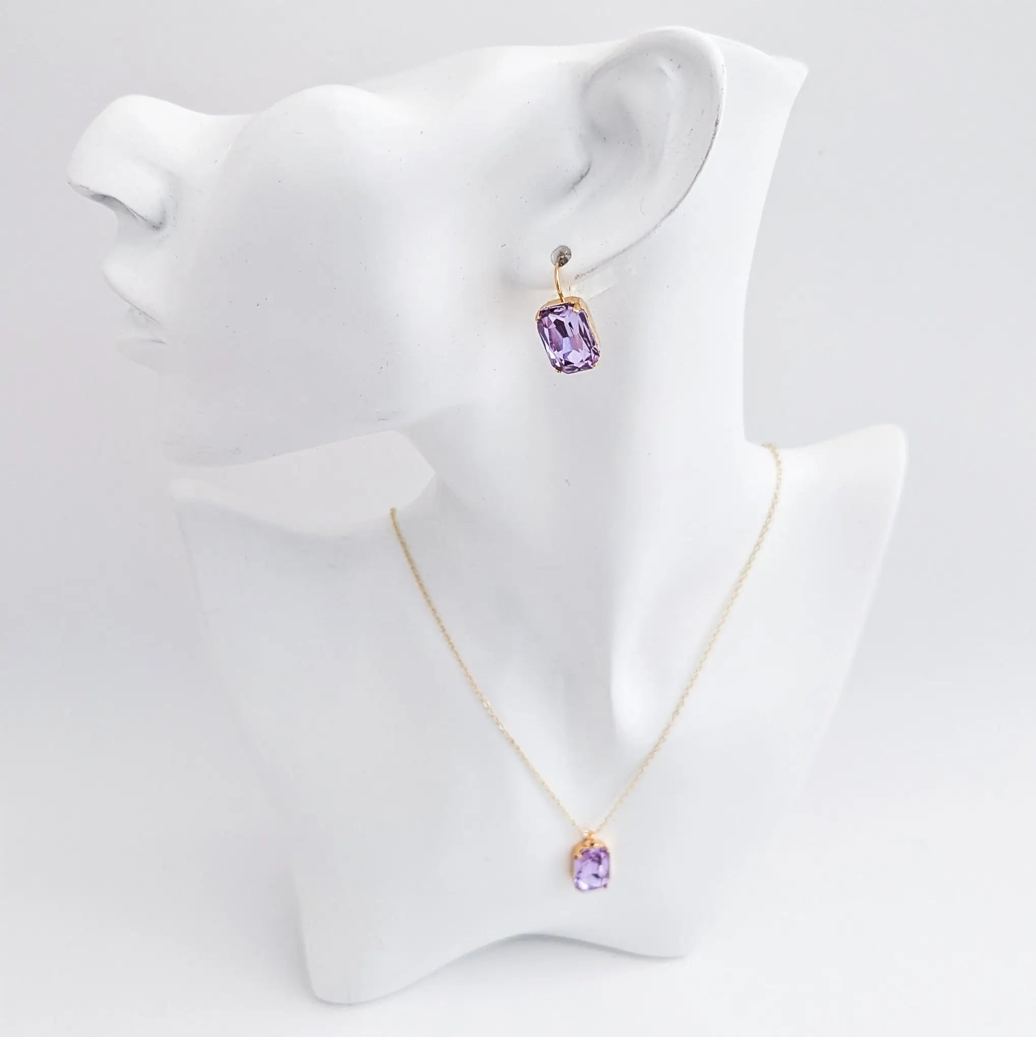 Lilac purple crystal gold emerald cut necklace - House of Hats