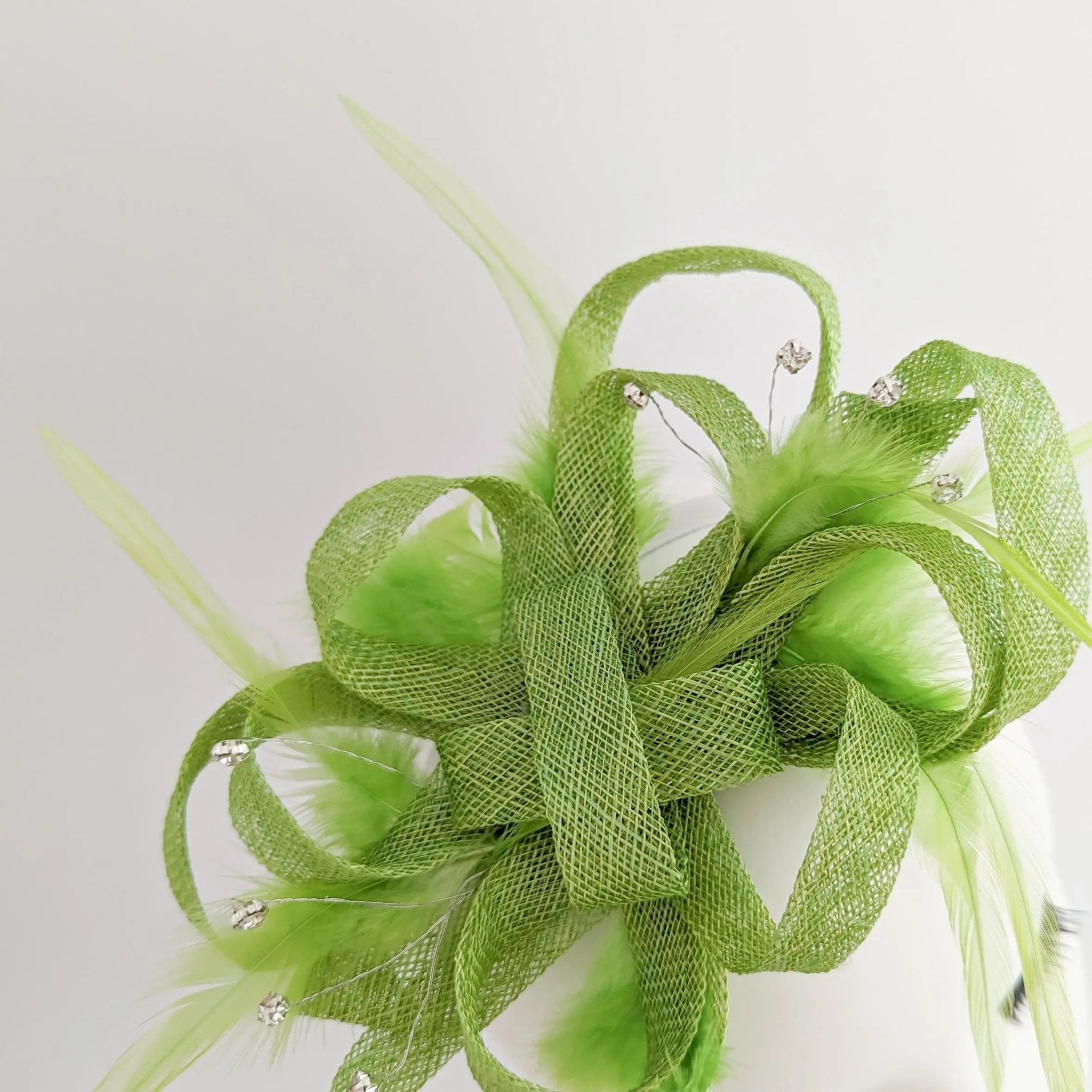 Lime green crystal feather fascinator hat - House of Hats