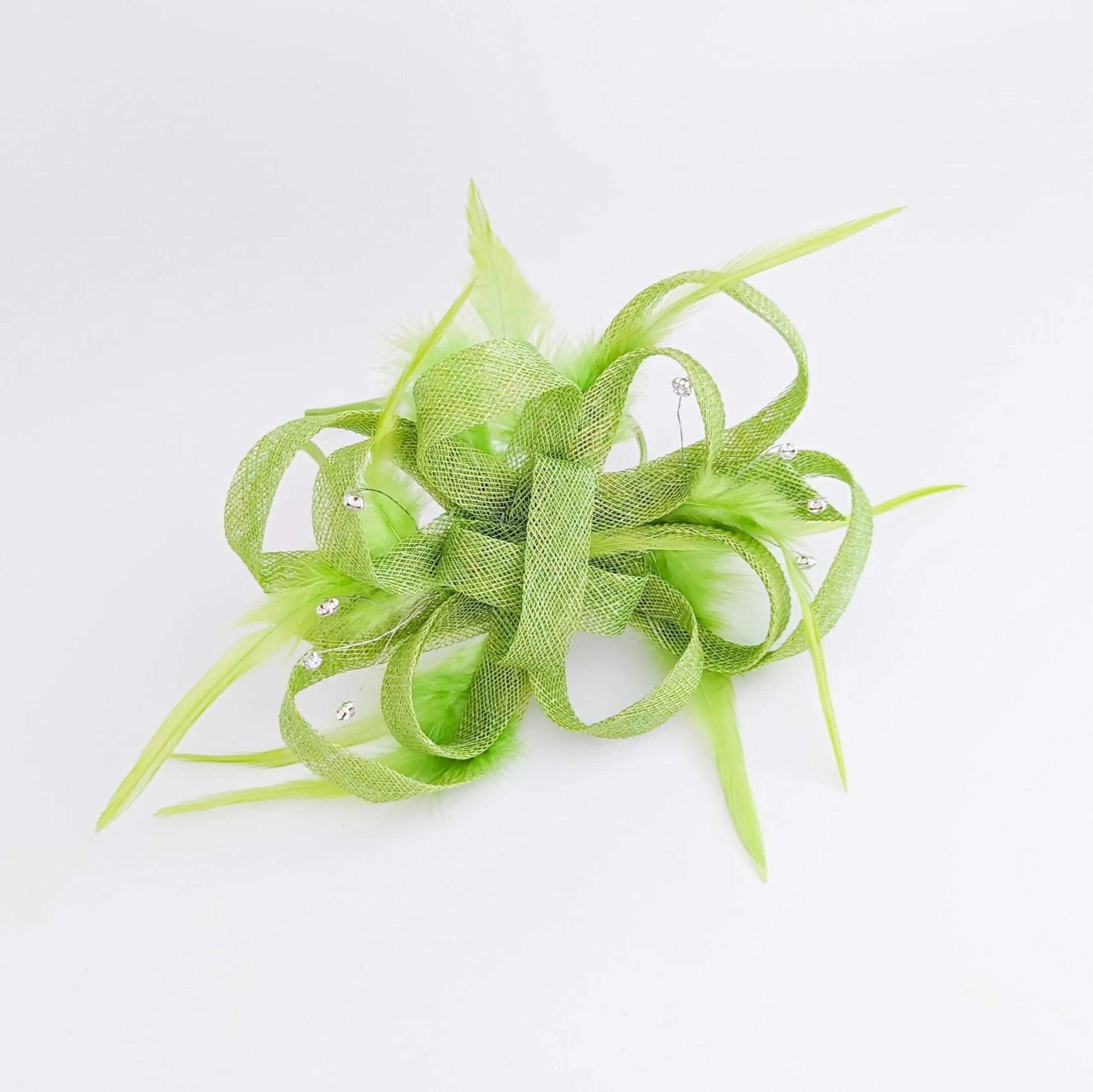Lime green crystal feather fascinator hat - House of Hats
