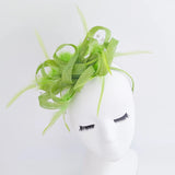 Lime green crystal feather fascinator hat - House of Hats