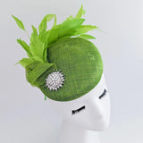 Lime green feather pearl fascinator hat - House of Hats