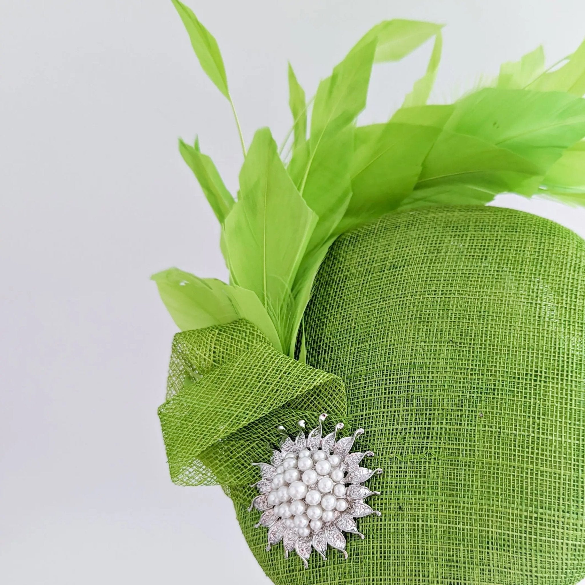 Lime green feather pearl fascinator hat - House of Hats
