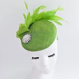 Lime green feather pearl fascinator hat - House of Hats