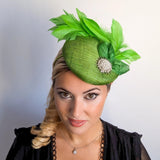 Lime green feather pearl fascinator hat - House of Hats