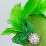 Lime green feather pearl fascinator hat - House of Hats