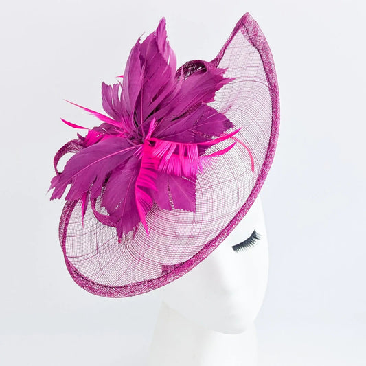 Magenta Feather Fascinator Hat with Feather Details - House of Hats