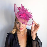 Magenta Feather Fascinator Hat with Feather Details - House of Hats