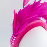 Magenta hot pink feather padded velvet headband fascinator - House of Hats