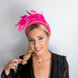 Magenta hot pink feather padded velvet headband fascinator - House of Hats