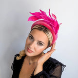 Magenta hot pink feather padded velvet headband fascinator - House of Hats