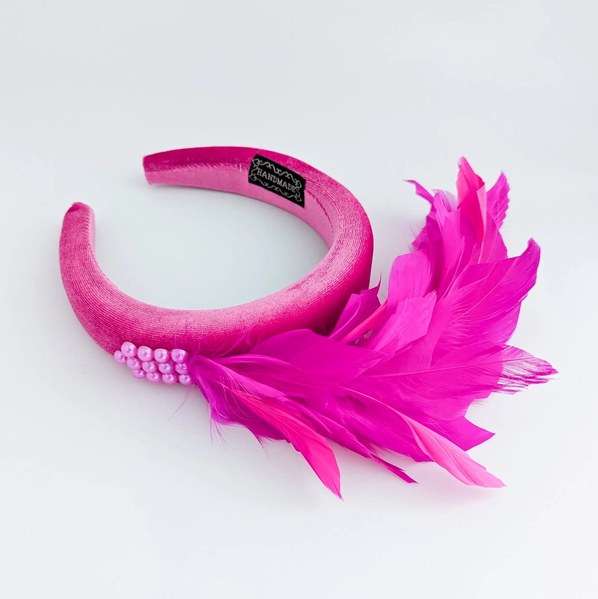 Magenta hot pink feather padded velvet headband fascinator - House of Hats