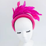 Magenta hot pink feather padded velvet headband fascinator - House of Hats