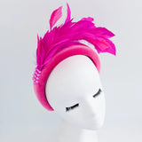Magenta hot pink feather padded velvet headband fascinator - House of Hats