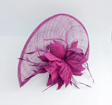 Magenta pink feather large teardrop fascinator hat - House of Hats