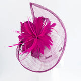 Magenta pink feather large teardrop fascinator hat - House of Hats