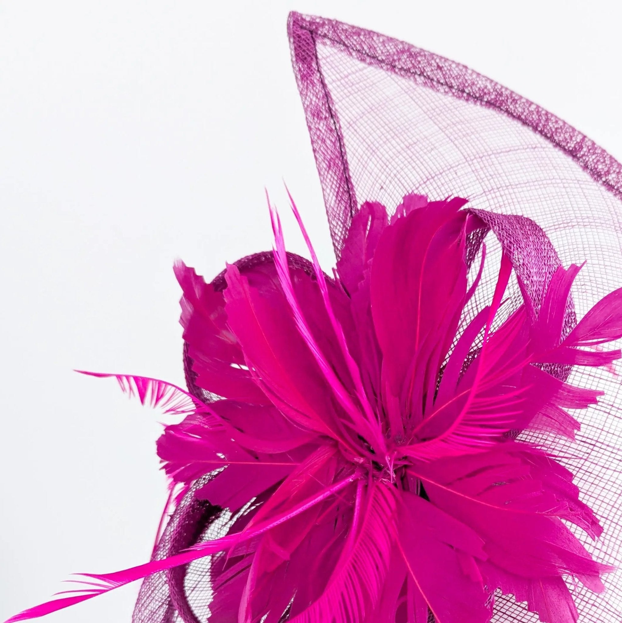 Magenta pink feather large teardrop fascinator hat - House of Hats