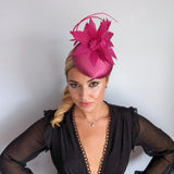 Magenta pink feather satin fascinator hat - House of Hats