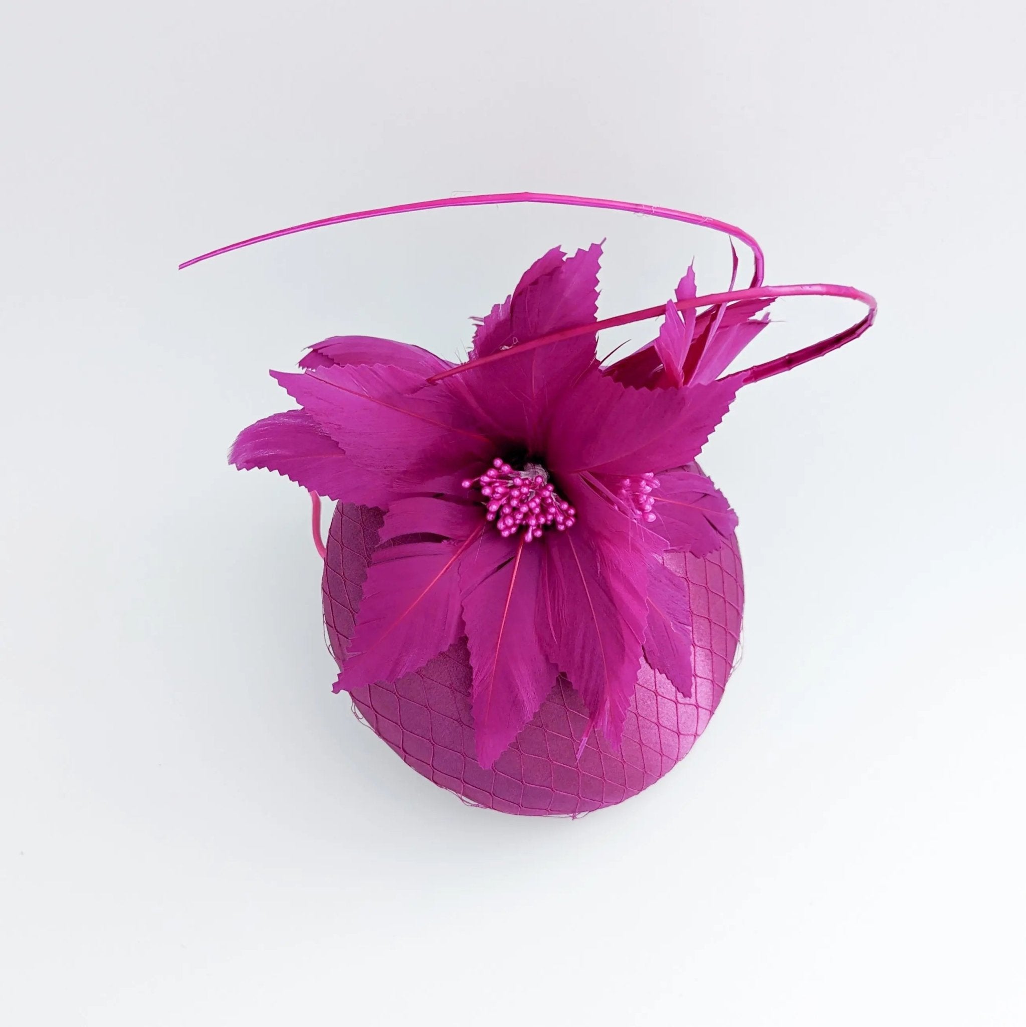 Magenta pink feather satin fascinator hat - House of Hats