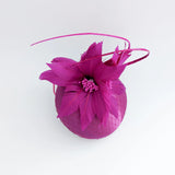 Magenta pink feather satin fascinator hat - House of Hats