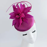 Magenta pink feather satin fascinator hat - House of Hats