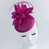 Magenta pink feather satin fascinator hat - House of Hats