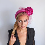 Magenta pink flower padded velvet headband fascinator - House of Hats