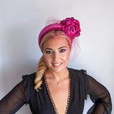 Magenta pink flower padded velvet headband fascinator - House of Hats