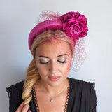 Magenta pink flower padded velvet headband fascinator - House of Hats