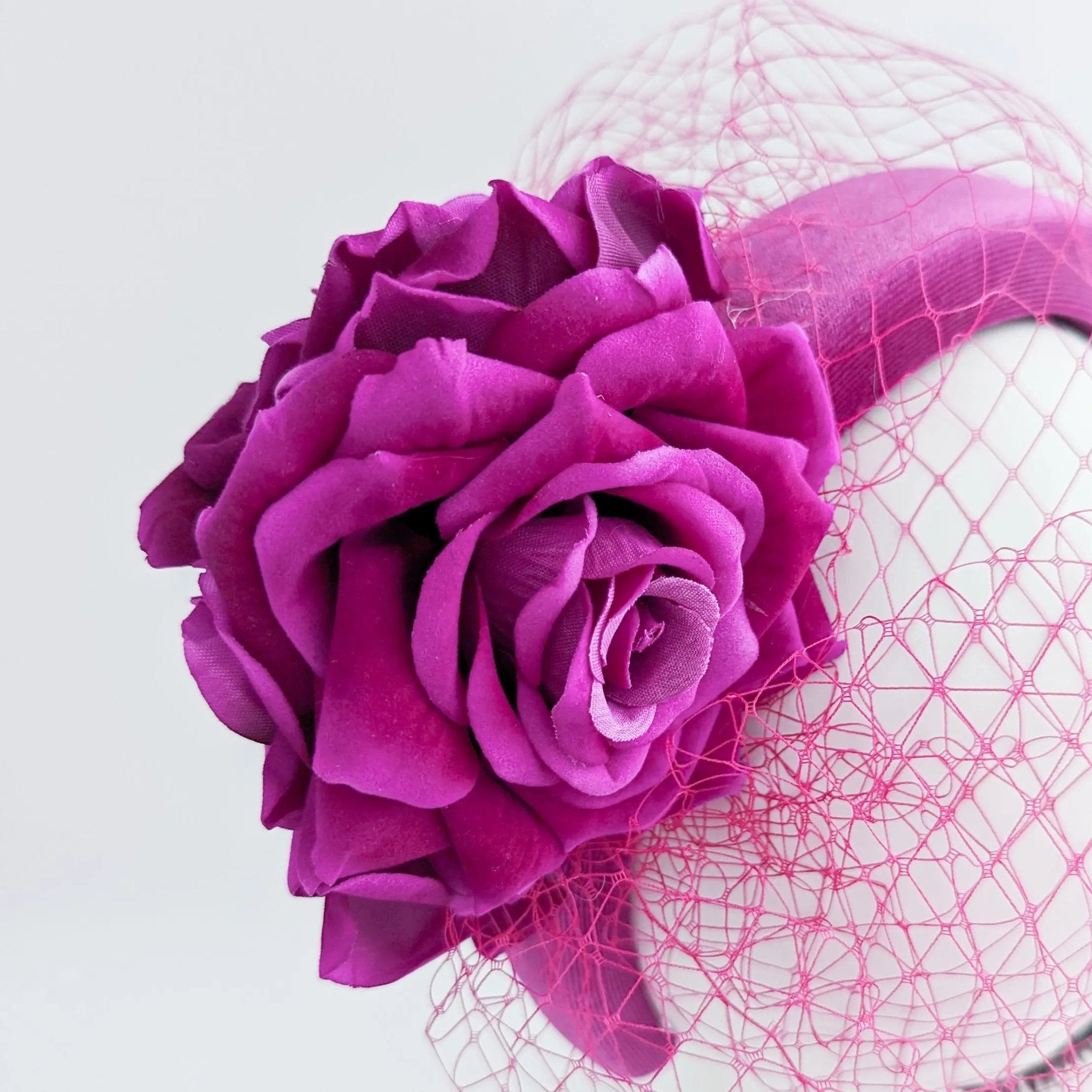 Magenta pink flower padded velvet headband fascinator - House of Hats