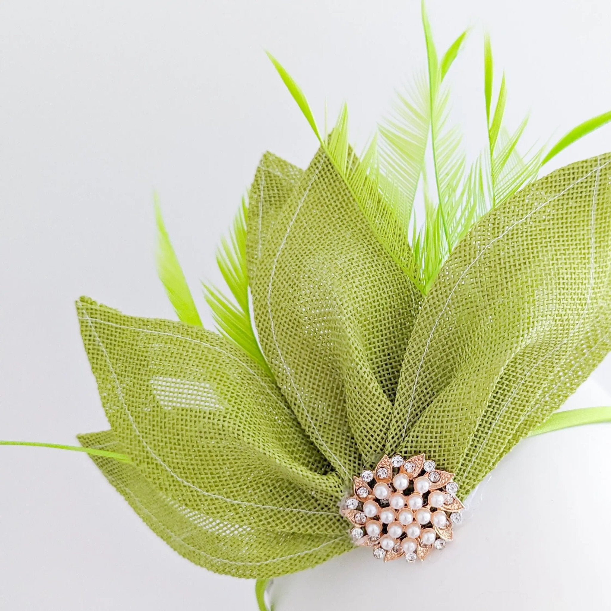 Matcha lime green feather petal fan fascinator hat - House of Hats