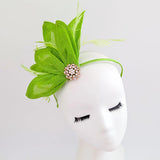 Matcha lime green feather petal fan fascinator hat - House of Hats