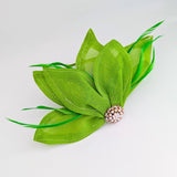 Matcha lime green feather petal fan fascinator hat - House of Hats
