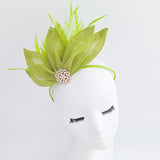 Matcha lime green feather petal fan fascinator hat - House of Hats