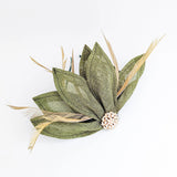 Moss green feather petal fan fascinator hat - House of Hats
