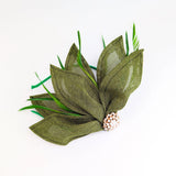 Moss green feather petal fan fascinator hat - House of Hats