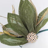 Moss green feather petal fan fascinator hat - House of Hats