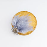 Mustard grey crystal feather small fascinator hat - House of Hats