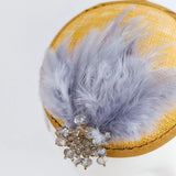 Mustard grey crystal feather small fascinator hat - House of Hats