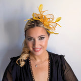Mustard Yellow feather fascinator hat - House of Hats
