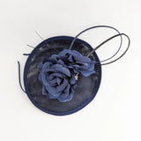 Navy blue flower disc saucer fascinator hat - House of Hats